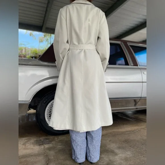 🔥Vintage Forecaster Of Boston Double Breasted Pale Gray Midi Length Trench Coat - Picture 6 of 15